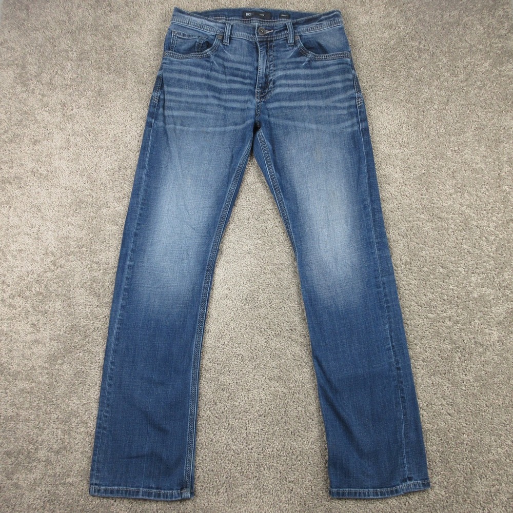 BKE Jeans Mens 32x34 Blue Tyler Straight Faded Whisker Denim Pants Buckle